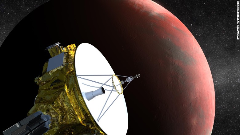 This image is an artist's concept of NASA's New Horizons spacecraft flying past Pluto. New Horizons was launched in 2006 on a 3 billion-mile journey to the dwarf planet. It is scheduled to make its closest approach to Pluto on July 14.